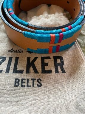 Zilker Tan Leather Belt with Turquoise Wrap Accent